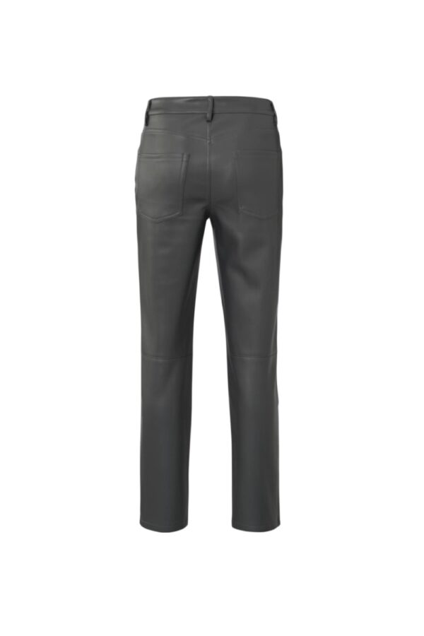 faux leather trousers with 5 pocket style and zip fly pinstripe grey yaya3