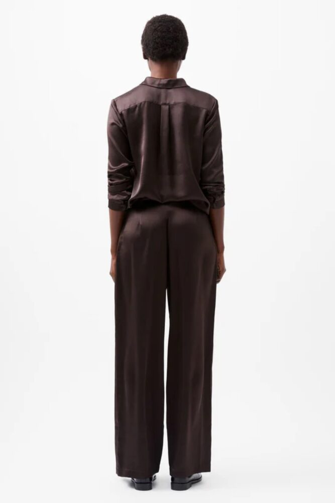 french connection irina chocolate satin trousers 74XB1