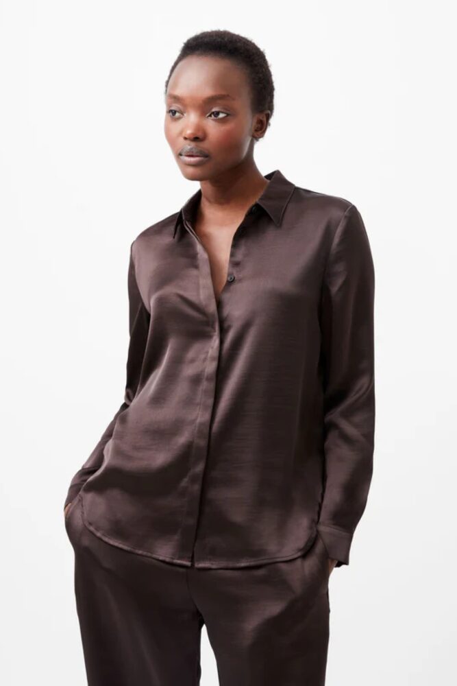 french connection irina chocolate sstin shirt 72XBY