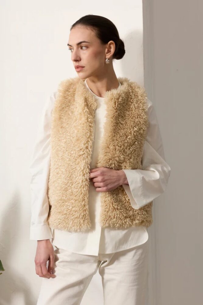 helen moore faux sheepskin gillet cream