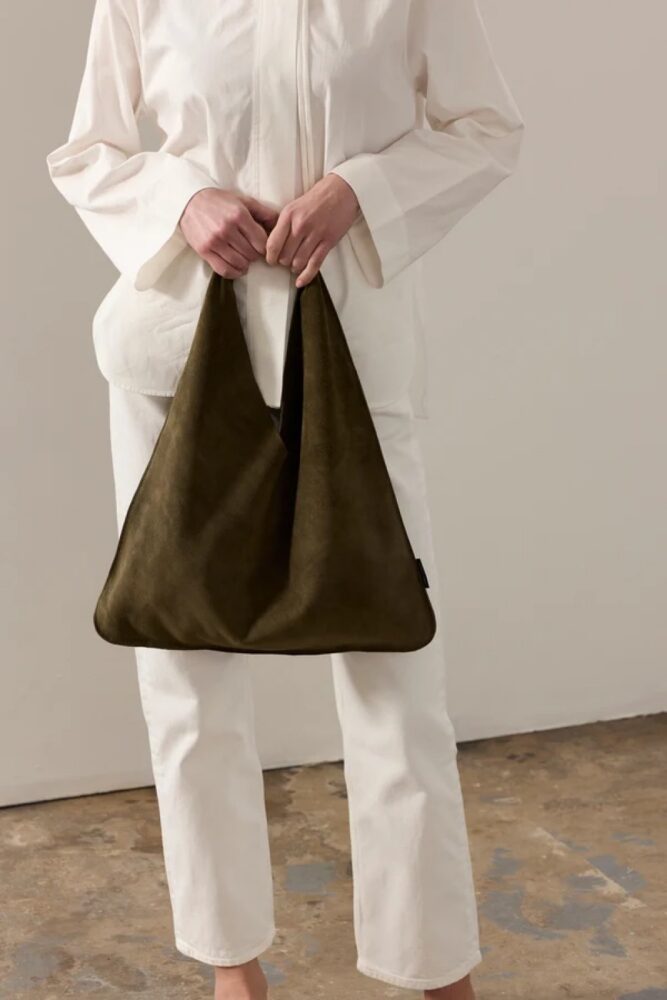 helen moore khaki suede triangle bag