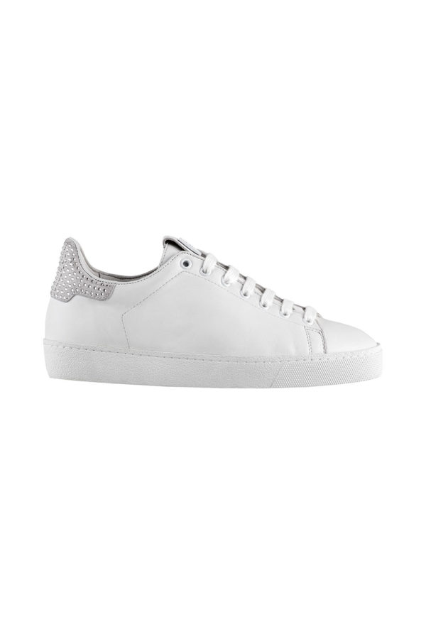 hogl glammy white leather trainer with crystal heel