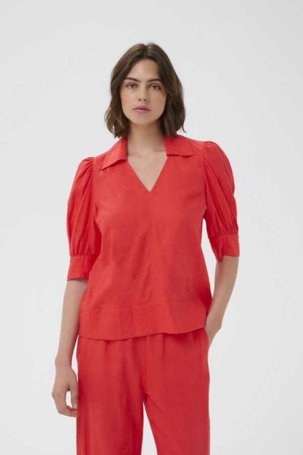 inwear edith linen blouse red