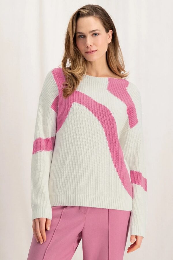 jacquard sweater with boatneck and long sleeves bone white dessin yaya