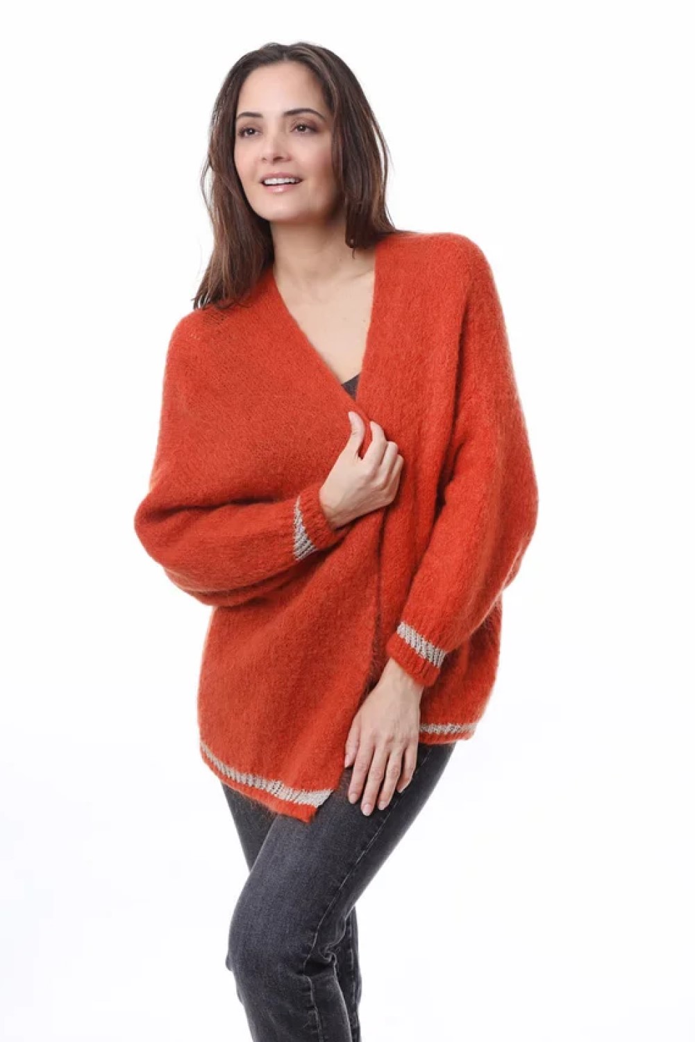 kris ana mohair cardigan burnt orange