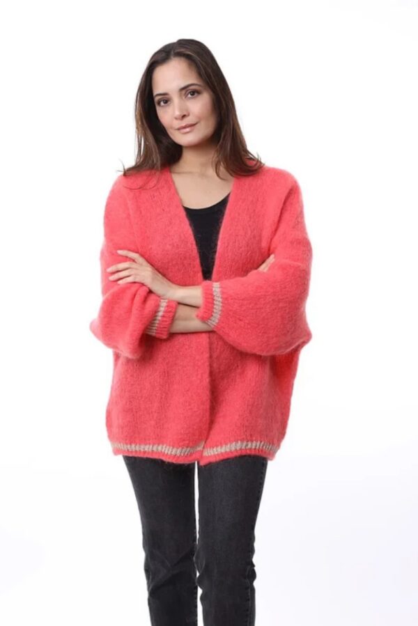 kris ana mohair cardigan coral