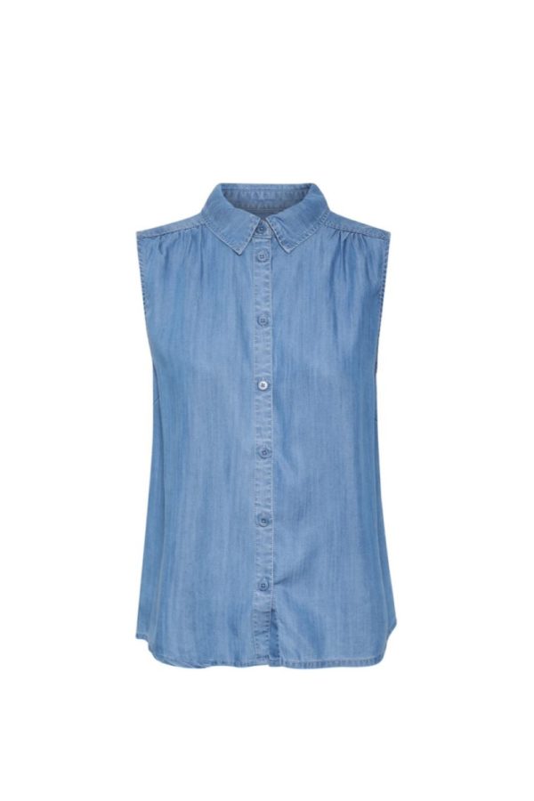 light blue denim polinepw shirt with short sleevmain 1