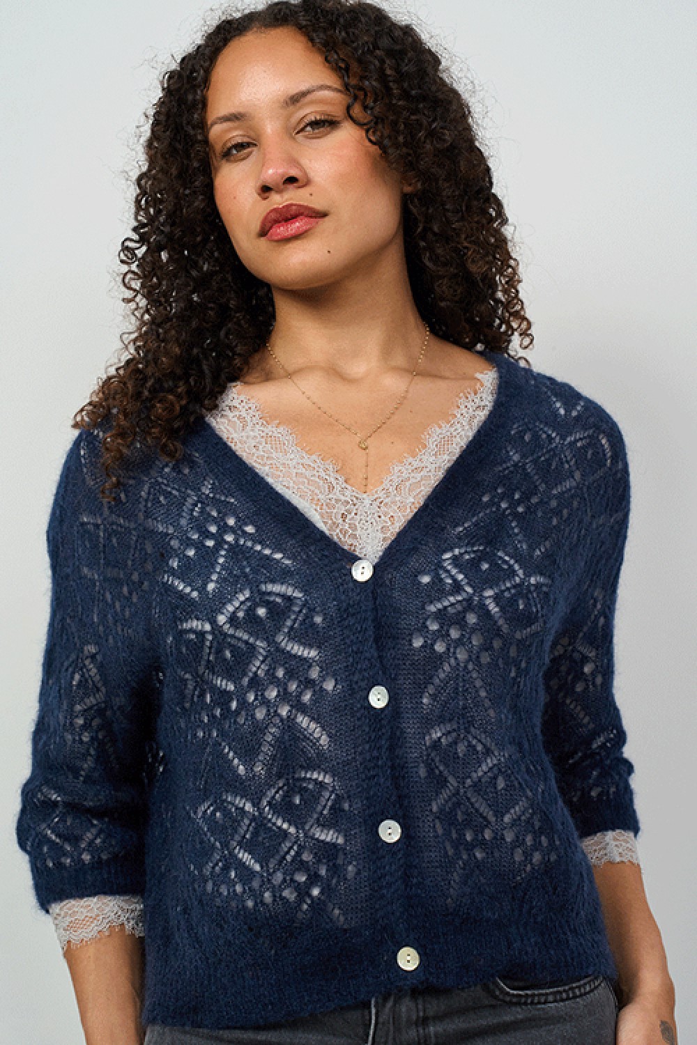 luella morven lace knit cardigan navy