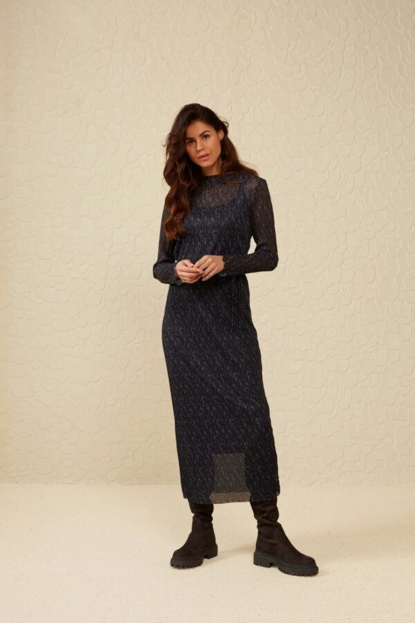 mesh dress with boatneck long sleeves and versatile print blueberry blue dessin yaya1