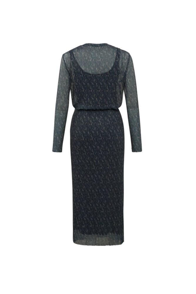 mesh dress with boatneck long sleeves and versatile print blueberry blue dessin yaya3