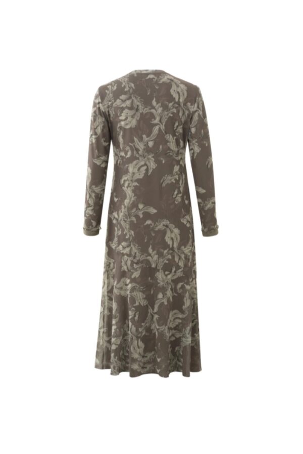 mesh dress with round neck long sleeves and print falcon brown dessin yaya3