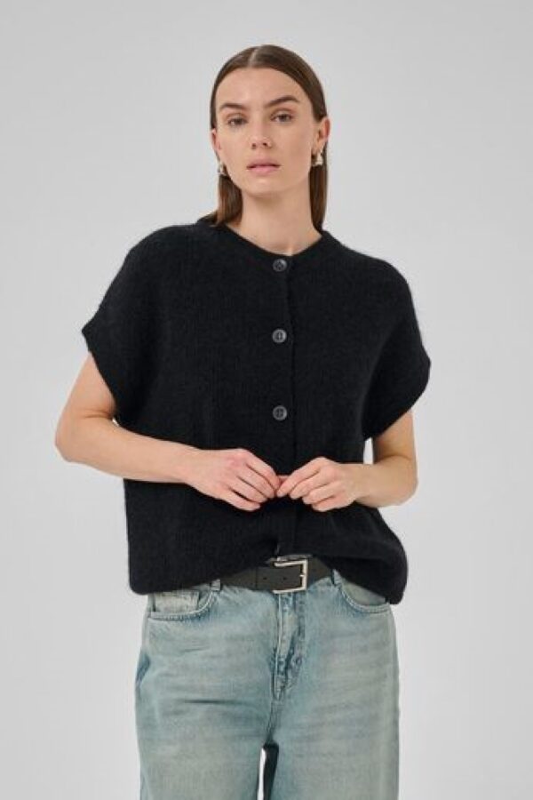 my essential wardrobe siva black knitted waistcoat