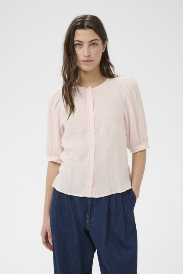 part two azra pink linen shirt