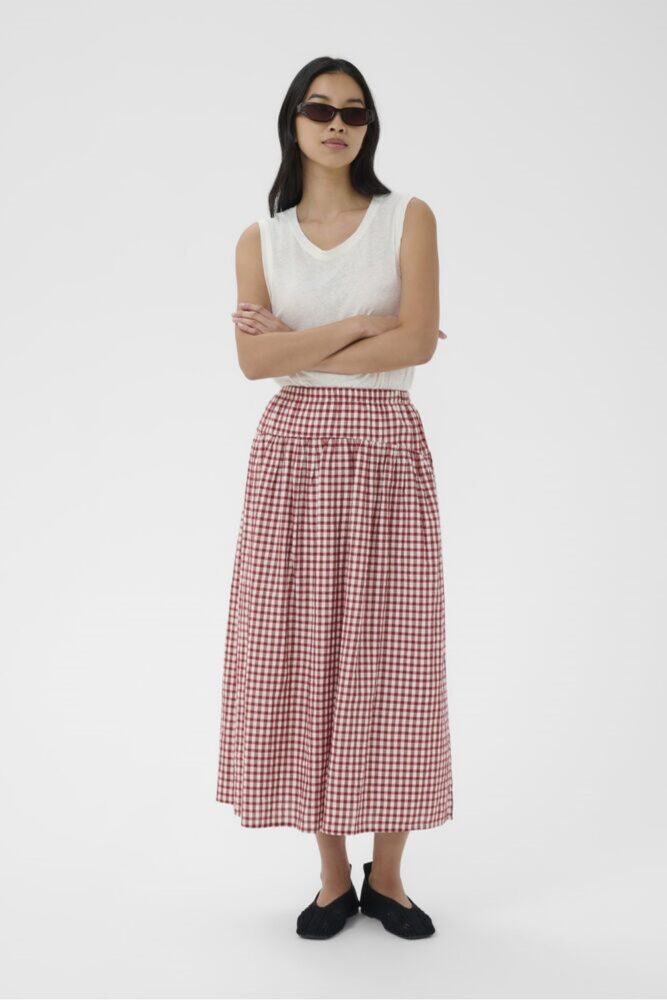 part two brunhild red check skirt