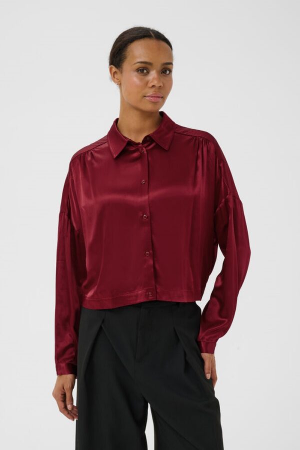 part two dynya red satin shirt