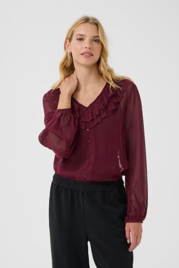 part two sanaz burgundy frill shirt