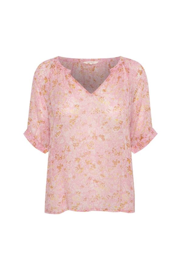 peony painted summer flower popsypw blouse with short sleevemain