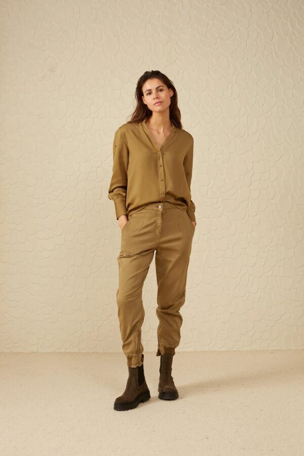 yaya blouse with v neck long sleeves and button details gothic olive green