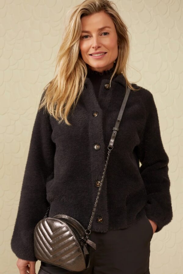 yaya faux fur cardigan with a collar long sleeves and buttons phantom1