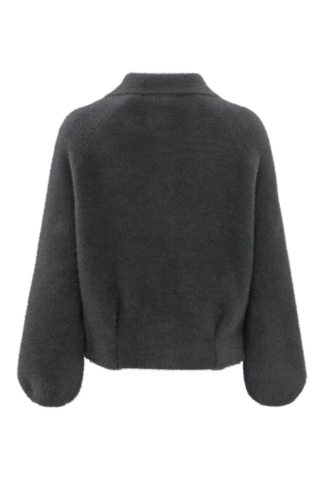 yaya faux fur cardigan with a collar long sleeves and buttons phantom3