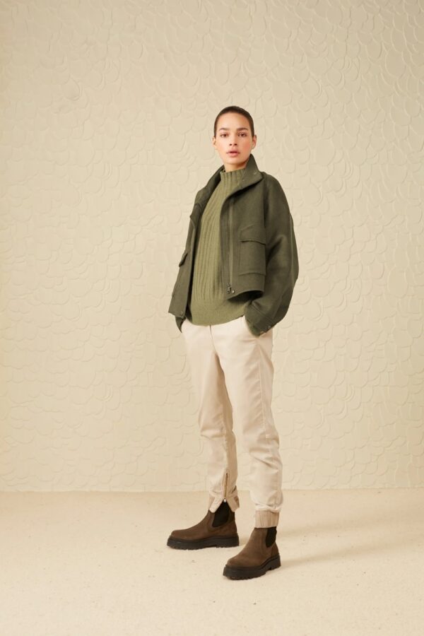 yaya soft jacket with long sleeves and pockets in wool mix dark army green