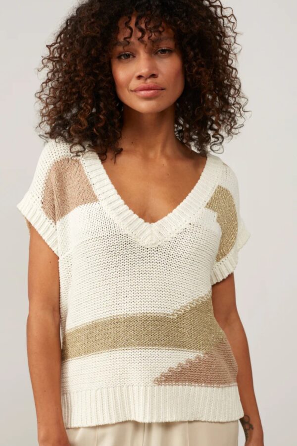 yaya spencer with v neck and rib details in regular fit wool white dessinmain