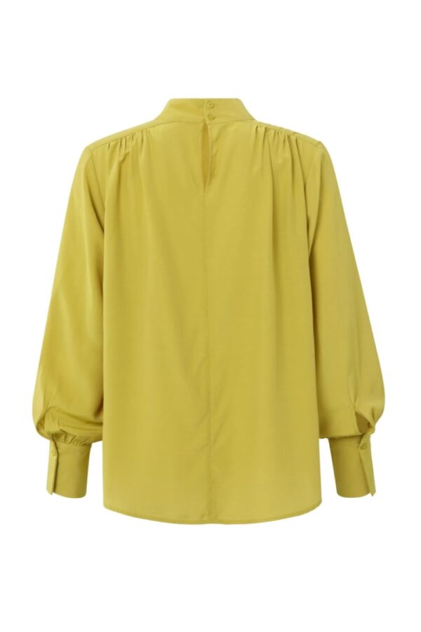yaya top with high neck long puffed sleeves and gathered details avocado oil green1