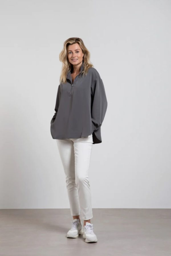 yaya top with turtleneck long balloon sleeves thunderstorm greymain