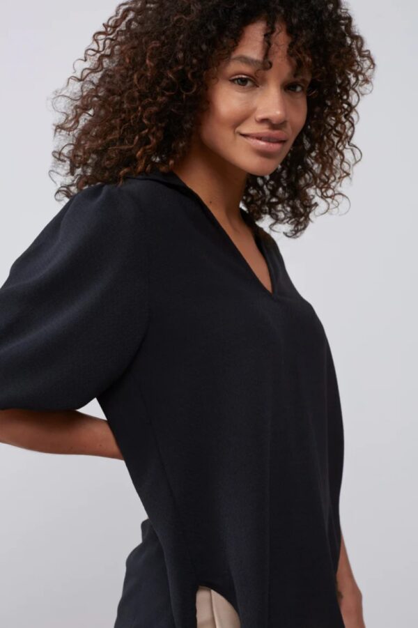 yaya tunic top with v neck and short puff sleeves in wide fit beauty blackmain