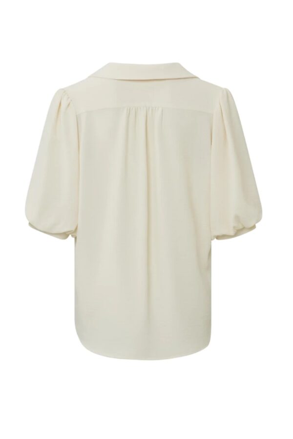 yaya tunic top with v neck and short puff sleeves in wide fit birch sandgallery2