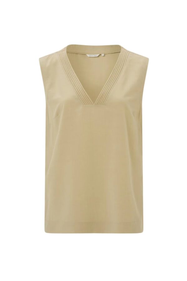 yaya woven top with v neck and rib details in loose fit safari sandgallery1