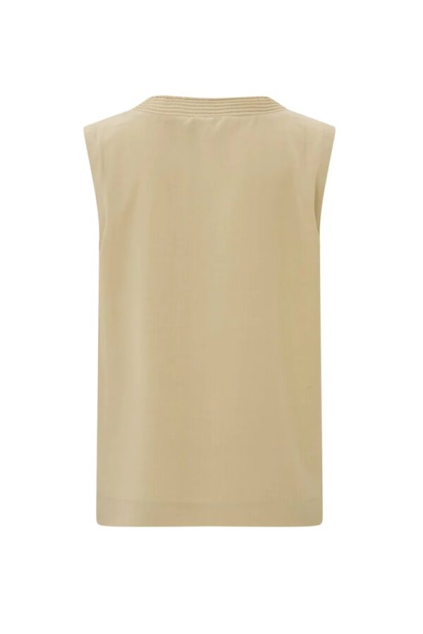 yaya woven top with v neck and rib details in loose fit safari sandgallery2